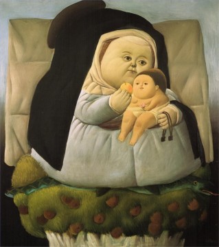 Fernando Botero Painting - Virgen con el Niño Fernando Botero